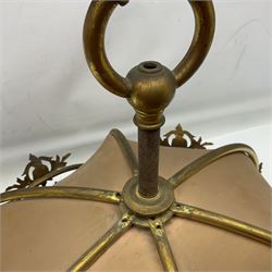 Brass framed ceiling light with eagle finial, H55cm
