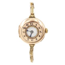 Rolex early 20th century ladies 9ct rose gold manual wind half hunter wristwatch, white en...