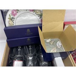 Juliana Treasure trinket, together with Stuart Crystal Redhouse Collection wine glasses, other glasses and flatware, in two boxes