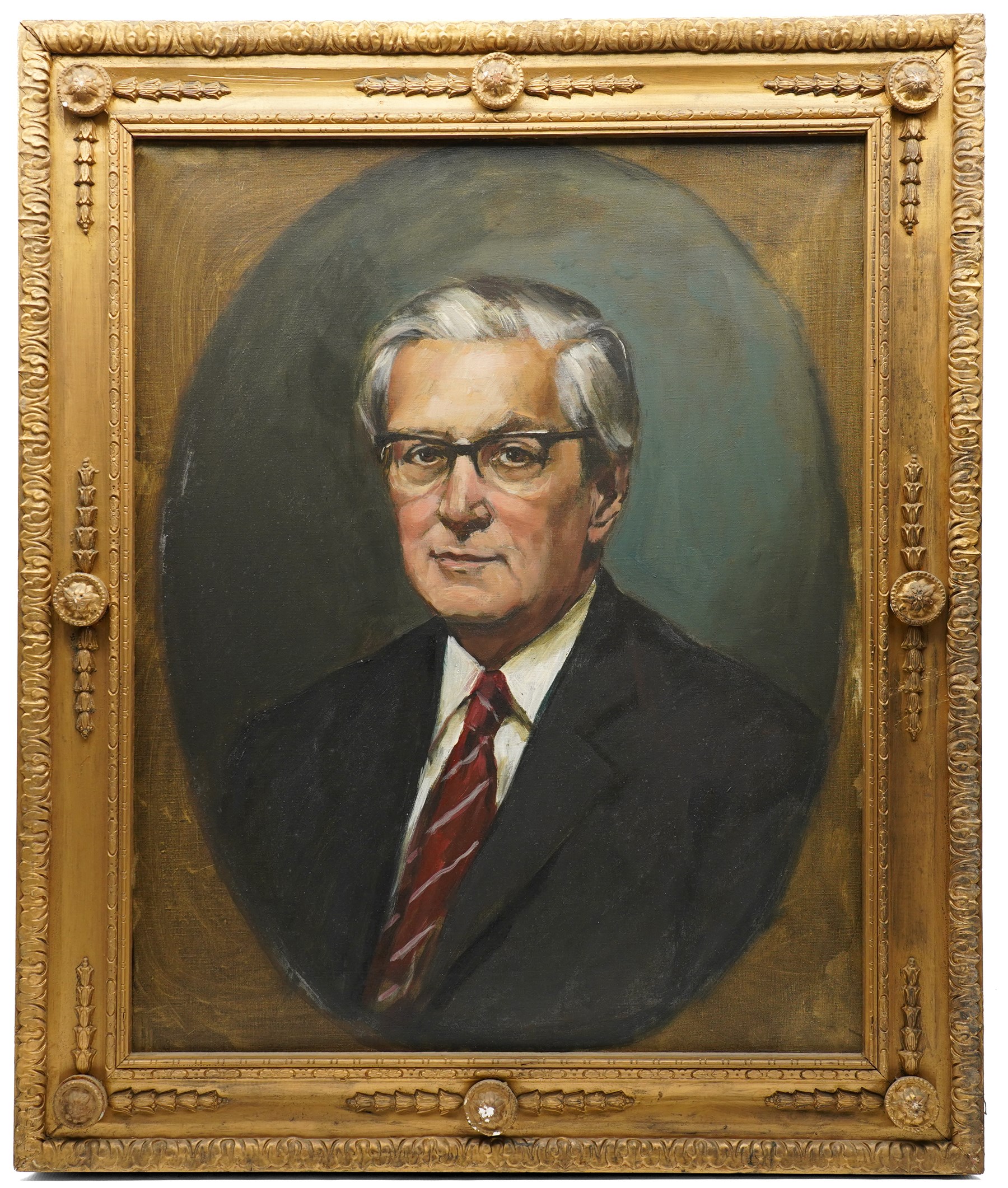 Brenda Bury (British 1932-): Members of European Parliament - 'Diana Elles Baroness Elles' 'Aeneas Simon Mackay 15th Lord Reay' 'David Lewis 1st Baron Brecon' 'Sir Peter Kirk' 'Derek Walker Smith Baron Broxbourne' and 'Tufton Beamish Baron Chelwood', set of six oils on canvas signed with initials, in matching frames, 76cm x 59cm (6)
Provenance: Property of a Nobleman.