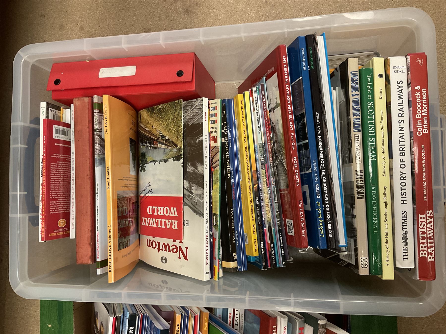 Collection of various train related books, ephemera and paraphernalia, to include various photographs, slides, the Lancaster & Yorkshire Railway Magazine, Rail Guides etc, in four boxes 