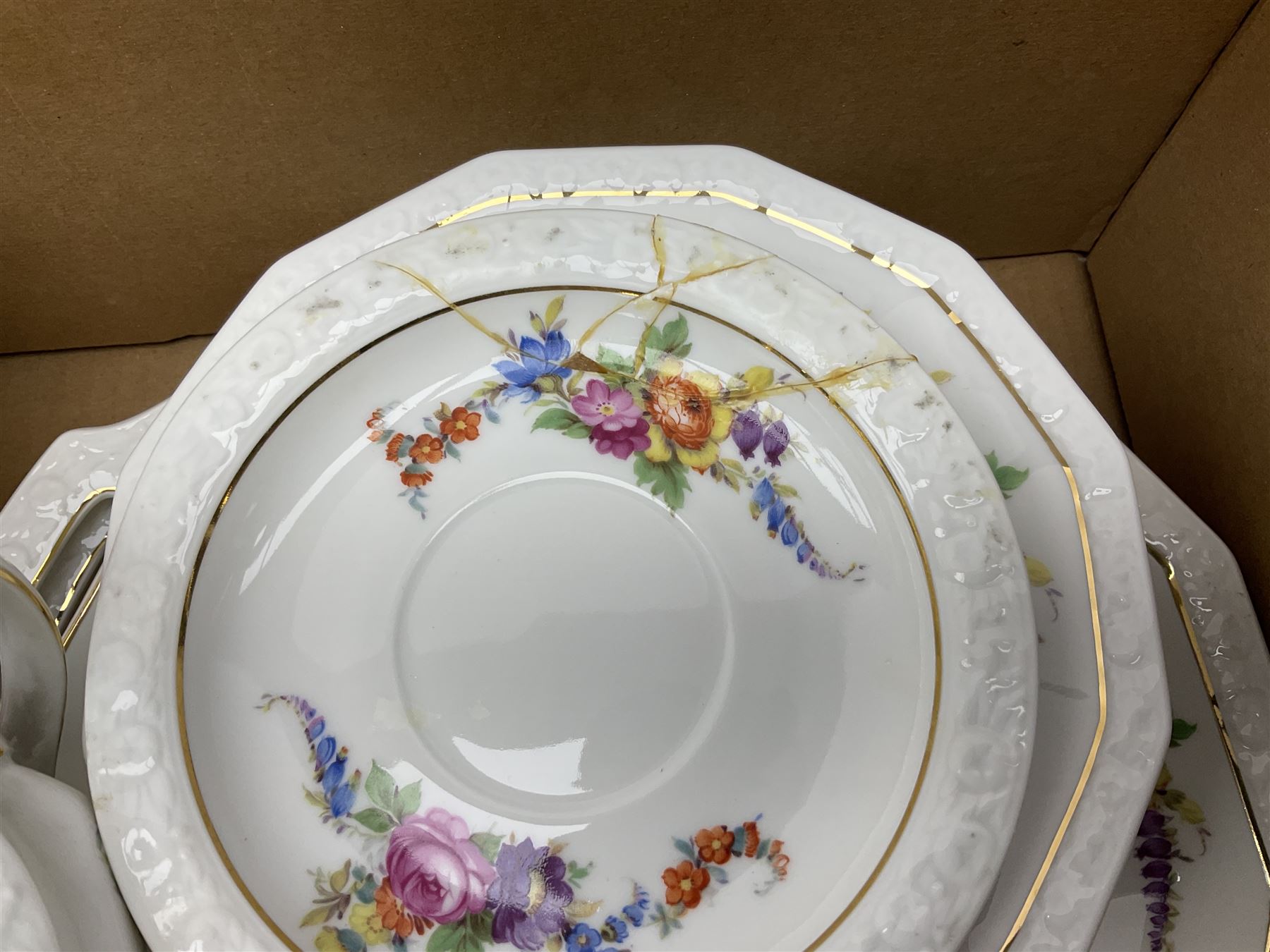 Rosenthal Pompadour Samara pattern tea wares, to include two teapots, twelve teacups and saucers, two cake plates, ten dessert plates, etc (40)