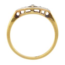 Art Deco 18ct gold diamond navette shaped ring, stamped