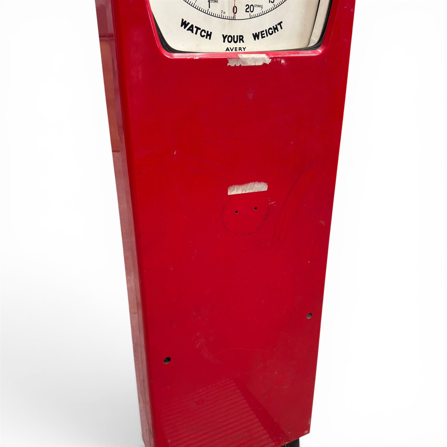 British Automatic Co. Ltd. - mid-20th century coin operated automatic weighing scales, in red finish