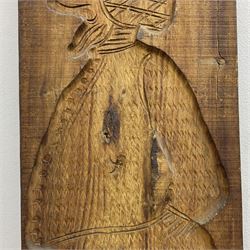 20th century hardwood Dutch folk art Speculaasplank or biscuit mould, typically carved with figure in traditional dress, H132cm