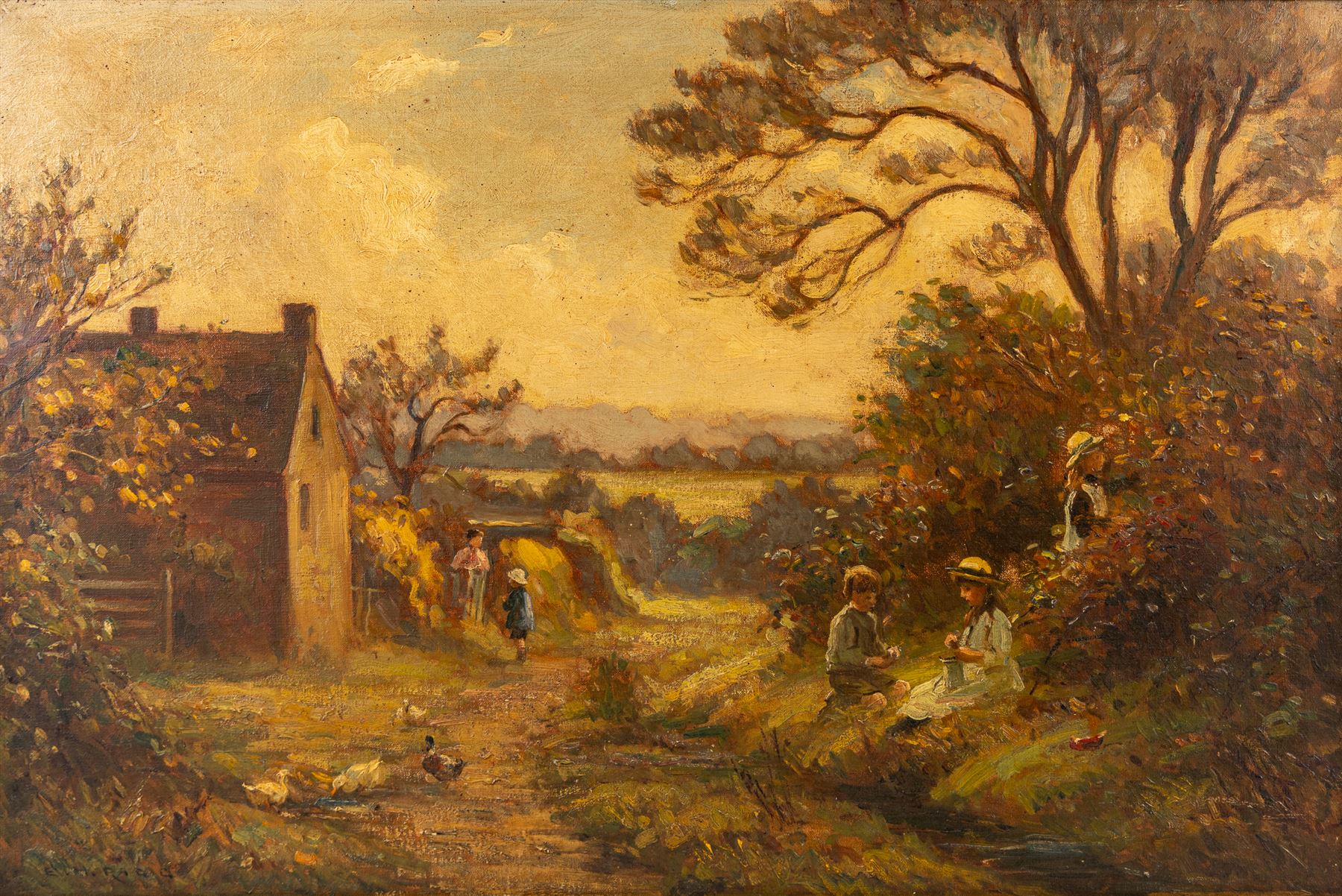 Ernest Higgins Rigg (Staithes Group 1868-1947): Children Picking Berries, oil on canvas signed 50cm x 75cm