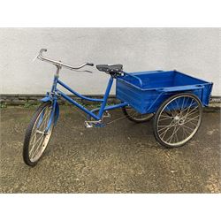 *'Forever' blue finish cargo tricycle, single speed, trailer size - 56cm x 75cm, H23cm