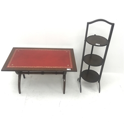 Early 20th century mahogany three tier folding cake stand (H91cm) and a small table (2)