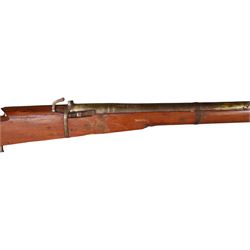  Indian matchlock jezail from the Royal Jaigarh Fort, Jaipur, the plain 69 inch barrel with flared muzzle, stamped to breech 'JPR/EXR/2/3808' on a full wooden stock, overall length 239cm, together with certificate of authenticity on Rajmahal Palace Office headed paper, dated 11th March 1978
