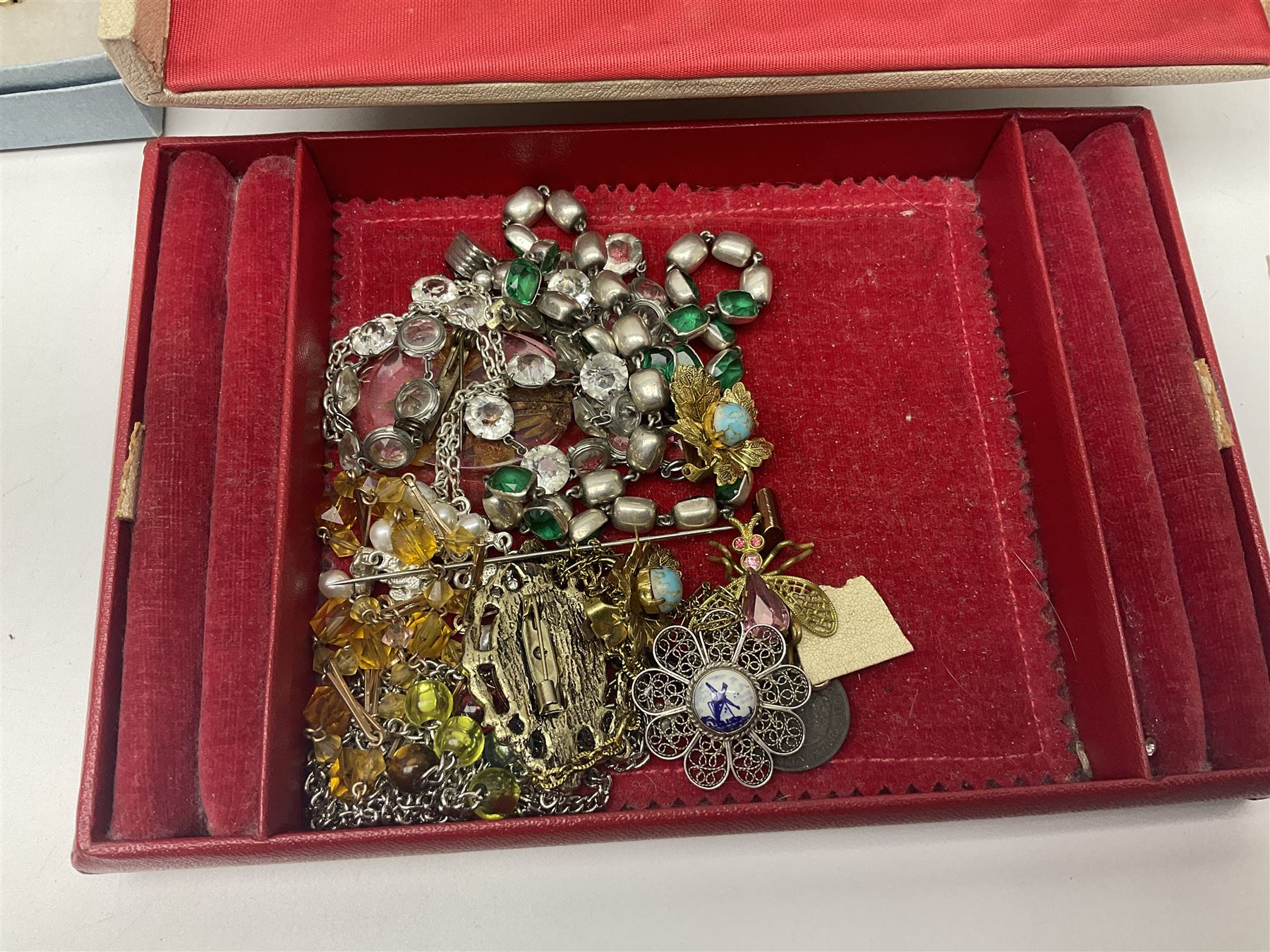 Edwardian silver facsimile coronation spoon, hallmarked Gourdel Vales & Co, Birmingham 1901, EPNS serving spoons, coins and a collection of vintage and later costume jewellery