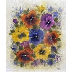 Patricia 'Tish' Moss (British 20th century): 'Giant Pansies', watercolour signed 43cm x 35cm
