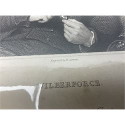 Group of William Wilberforce Abolition of Slavery items, comprising Wedgwood black on cane Jasperware pin tray, Wedgwood light blue Jasperware plate, and two Wedgwood oval medallion pendants, each depicting a kneeling figure beneath the inscription 'AM I NOT A MAN AND A BROTHER?', an Eastgate pottery plaque decorated in relief with a kneeling figure before William Wilberforce, a Hull Museum Publications pamphlet titled 'Medals, Tokens, etc., Issued in Connection with William Wilberforce and the Abolition of Slavery', by Thomas Sheppard, dated 1916, and an antique print depicting William Wilberforce after the original portrait by George Richmond, (7)