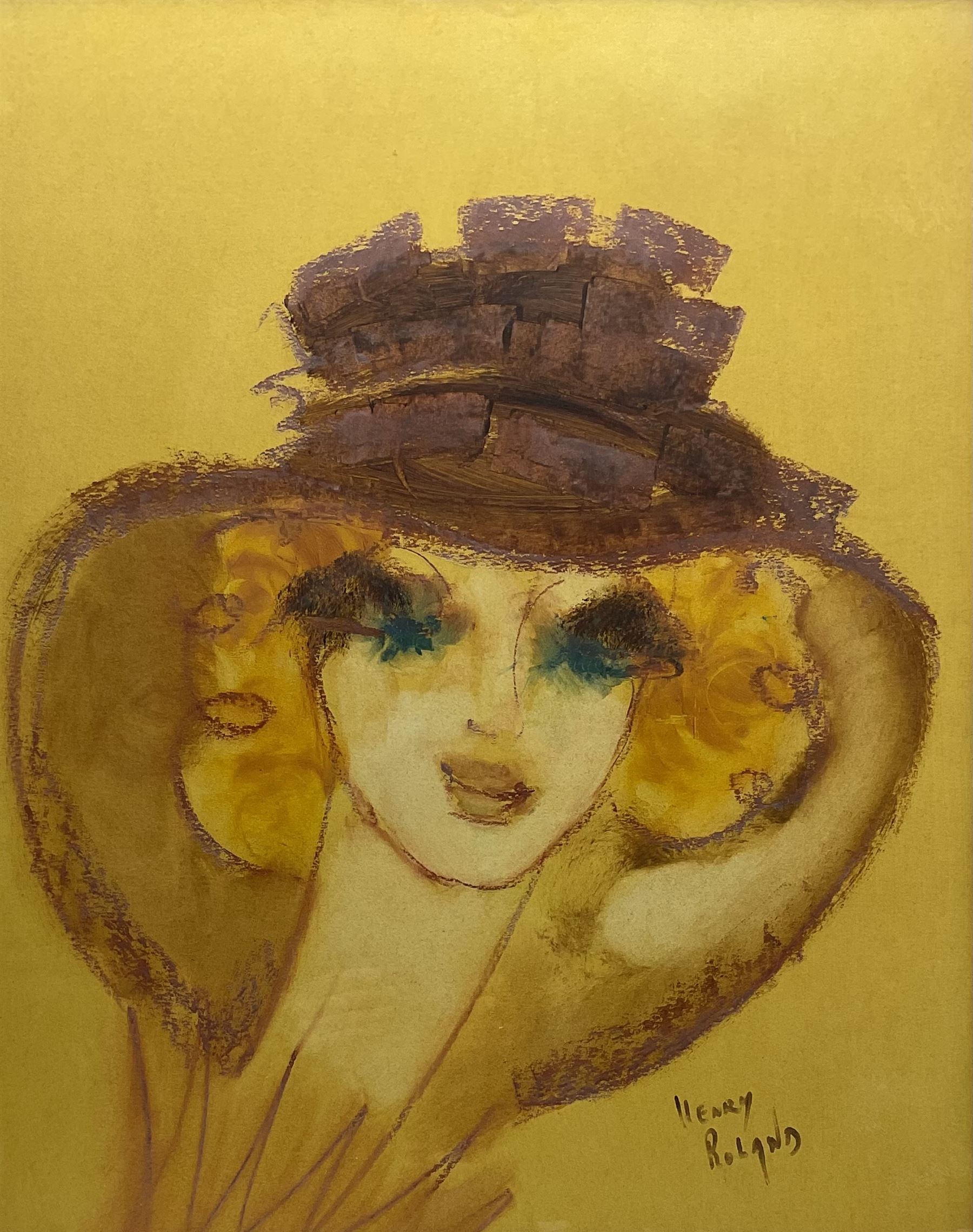 Henry Roland (Belgian 1919-2000): Lady in a Hat, mixed media signed 68cm x 54cm