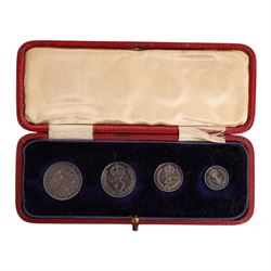 King Edward VII 1905 Maundy silver four coin set, in original tooled red leather case