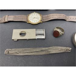 Gold plated Admiral full hunter pocket watch, together with a silver open face pocket watch, carnelian signet ring, Timex wristwatch, rolled gold Parker propelling pencil, Ronson Varaflame lighter and a plated cigar cutter