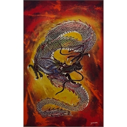  Chinese Dragon, 20th century batik signed 38cm x 43cm  