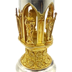  AURUM - Ripon Cathedral goblet Hector Miller for Aurum, London 1986, limited edition 249/500, the bowl of plain design above a pierced gallery of gilt figures of various saints and benefactors specific to the Cathedral, the stem with gilt floral detail above a stepped circular foot, 17cm, 12.8oz with certificate  