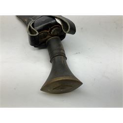 Post WW2 Gurkha kukri, in leather scabbard complete with two skinning knives, 42cm overall