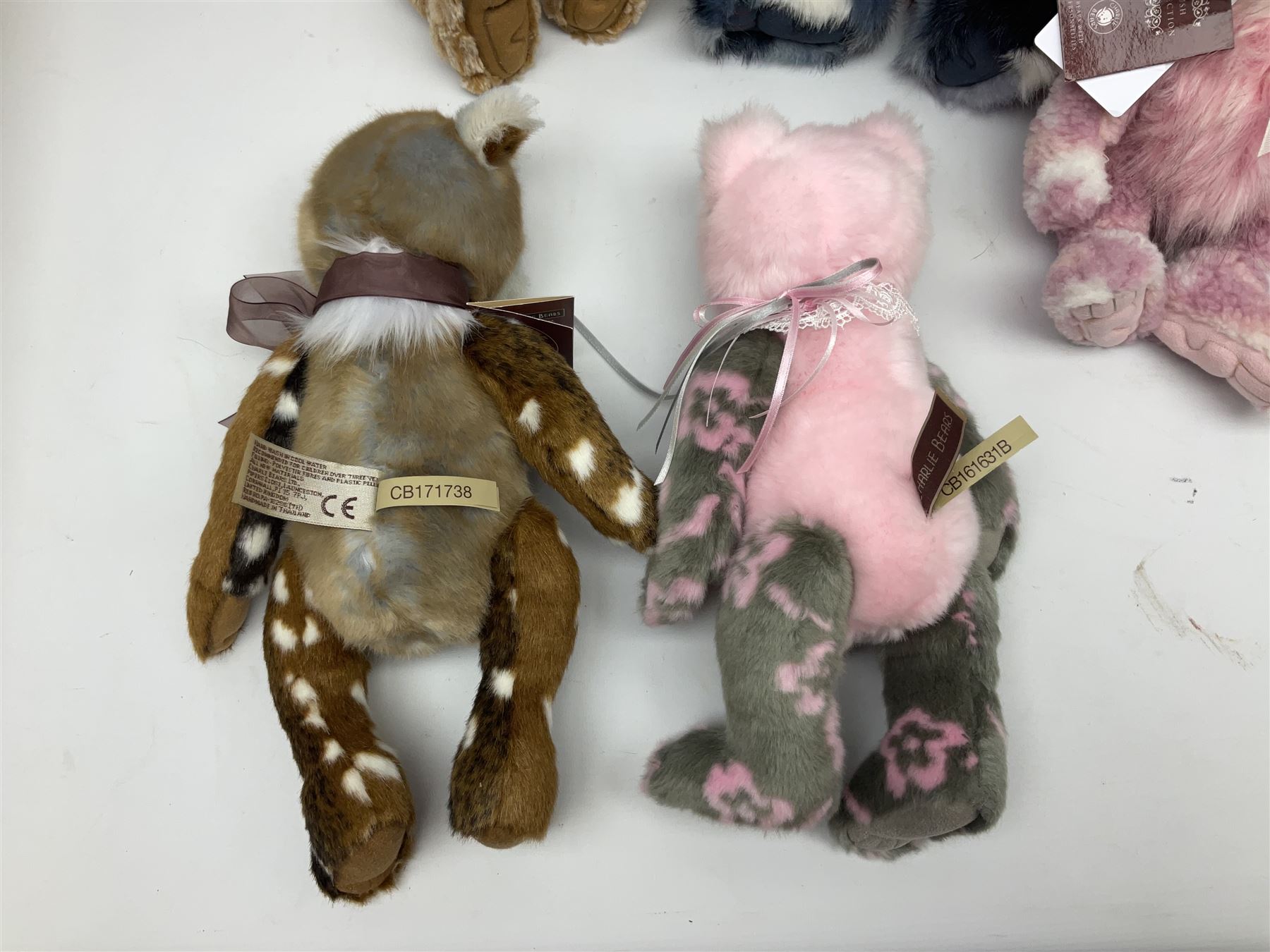 Six Charlie Bears, comprising limited edition Julia CB202007A, limited to 3000, Stollen CB171738, Bundle CB181868A, Kerri CB171757, Sandie CB171763B, each designed by Isabelle Lee, each with tags, and an example CB161631B lacking tag