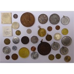  Mixed collection of medals/medallions, coins and tokens including Edward VII 'Crowned 9 August 1902' medallion, 'In Commemoration of the Royal Naval Exhibition Patron H.M. the Queen 1891' medallion, Netherlands 1850 2 1/2 Gulden coin, large Netherlands 'Concours Hippique 1904' medal/medallion and other interesting items, in one tray  