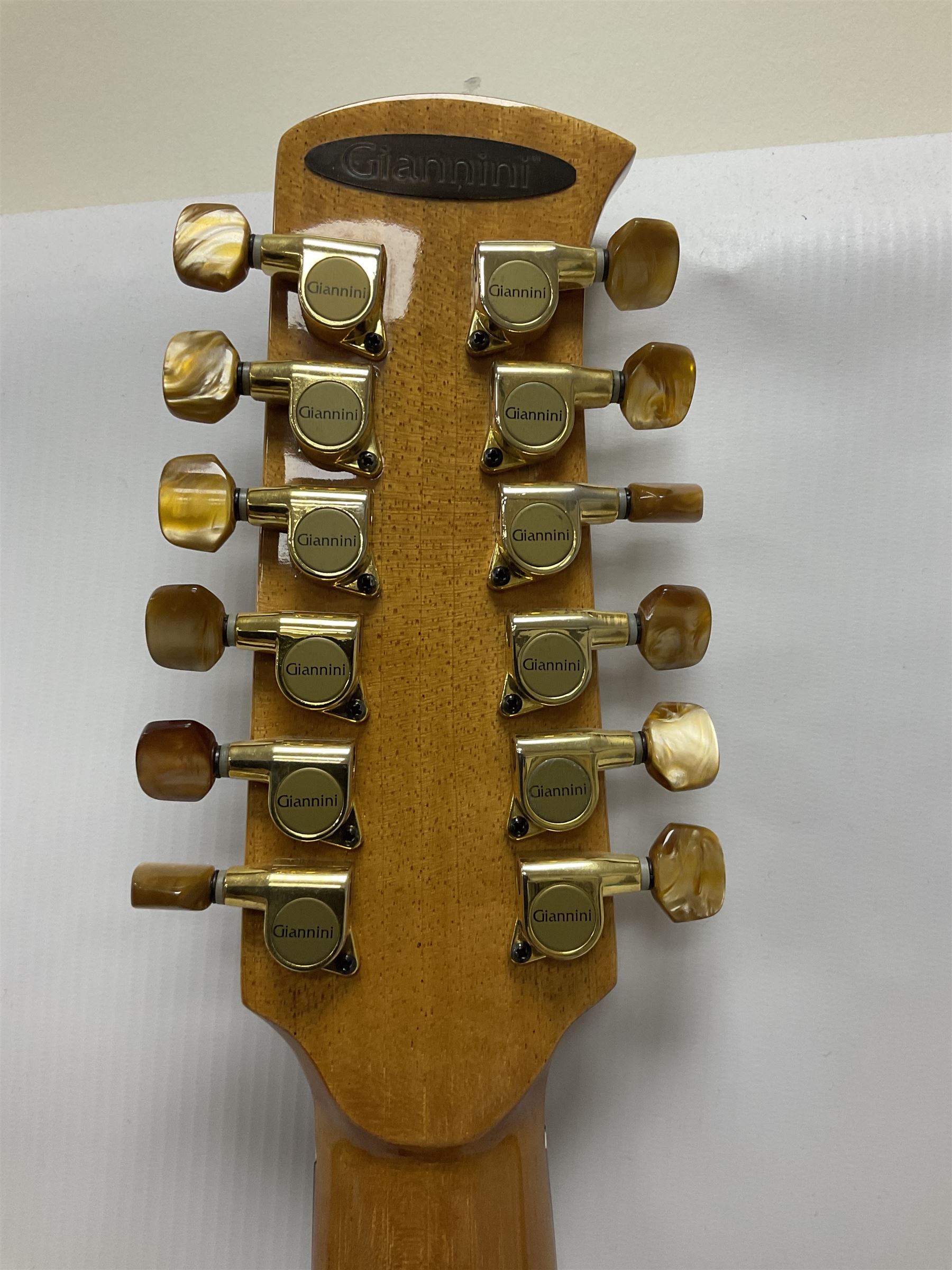 Brazilian Giannini Craviola twelve string acoustic guitar, with Fishman Premium Blend onboard pickup, in fitted hard case 