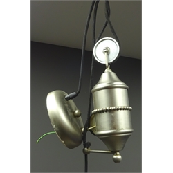 Pair modern rise and fall pendants light fittings with opaque shades, D40cm (2)   