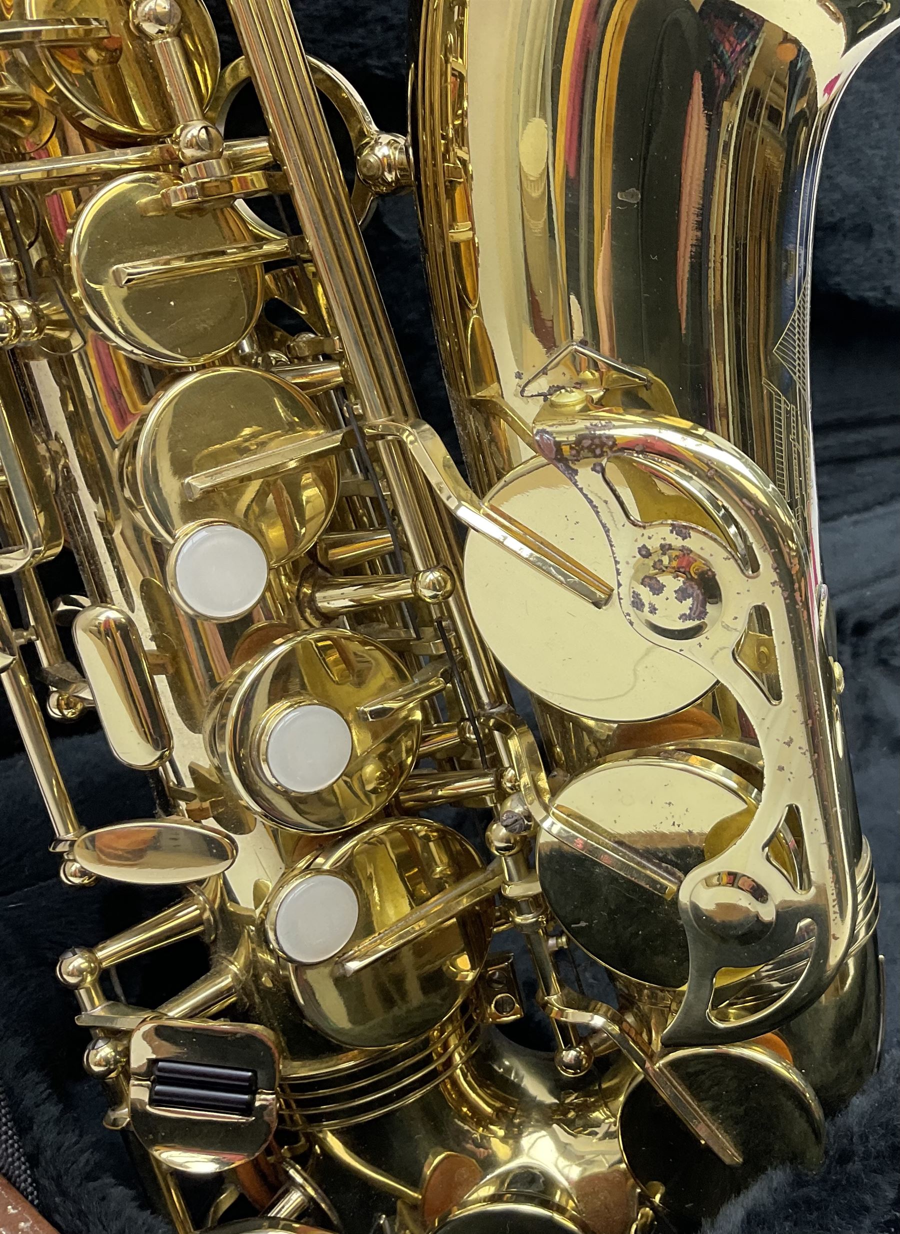 Trevor J. James & Co. 'The Horn' brass alto saxophone, serial no.T04498, H68cm in fitted carrying case