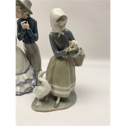 Five Lladro figures, to include How do you do 1439, Sweet Scent 5221, Shepherdess with duck 4568, etc and one Nao 