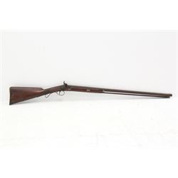 19th century single barrel percussion fire shotgun, muzzle loader, walnut stock with chequered grip and engraved steel fittings, the 84cm (33