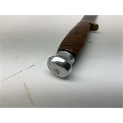 Graduated set of three Bowie knives by J. Nowill & Sons Sheffield England Est. AD1700, each with steel blade, brass cross-piece, stacked leather type grip and alloy pommel; largest blade 13cm and smallest 7.5cm; each in leather sheath (3)