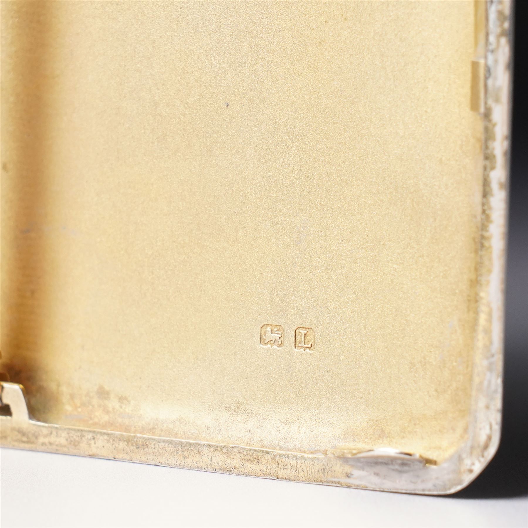Engine turned silver cigarette case engraved with initials Birmingham 1935 Maker Frederick Field