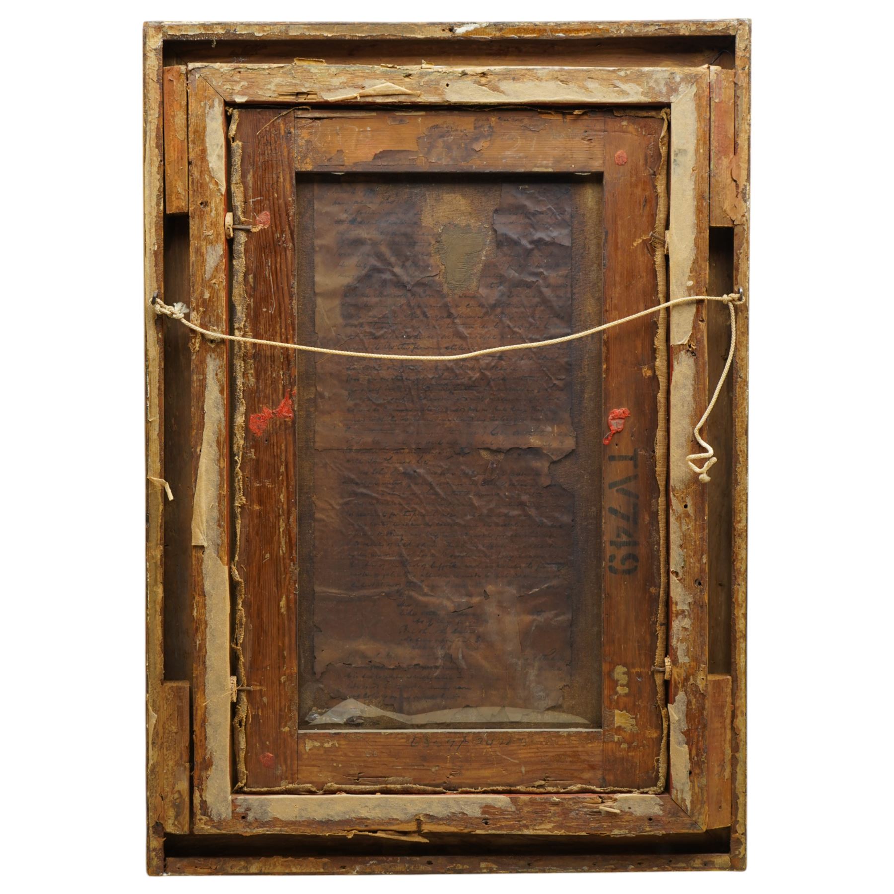 Follower of Anthony van Dyck (Flemish 1599–1641) or Cornelis Janssens van Ceulen (Jonson) (Dutch 1593-1661): 'Portrait of Sir John Suckling as Hamlet' Holding a Shakespeare Folio, 17th/18th century oil on canvas extensively inscribed verso 55cm x 34cm
Notes: This painting represents the cavalier poet and dramatist Sir John Suckling (1608–1641) depicted in the theatrical guise of Hamlet, with a folio volume labeled 'Shakespeare' cradled in his arm. The costume echoes Royalist fashion, directly opposing the Puritan sensibilities of his day. The work may be a copy of a lost original by Anthony van Dyck, or by Cornelius Johnson (Sanders), a noted portraitist of the Stuart court. Annotations on the reverse suggest the portrait passed through the family of Lady Southcote, Suckling’s sister, and her husband Sir Thomas Lee.
Transcription verso (with illegible aspects removed) reads: .. the work of Cornelius Sanders. Sir John is depicted here... leaving his life as a player. With a folio book in hand, a paper between the leaves bears the title “Shakespeare.” He has achieved hair — and wears it in the flowing style so offensive to the roundheads of his day. He is dressed in close vestments, with a blue mantle fastened over the right shoulder by a gold button, and he wears calf boots of tanned leather — in the murkin fashion. The scene is nicely coloured and not overpoweringly dark as was too common in that day.
This fashion may possibly be over... Noted in his life among eminent men. In the house of Lady Southcote, wife of Suckling, the local tradition holds it to be what it was thought — a portrait in the character of Hamlet. A memento? The marriage of the Davies? Or his sister... with Sir Thomas Lee?
Sir John Suckling was born 1608 and died 1641. A delightful writer of what was once called “occidental verse.” He is rarely coarse, and his well-known “Ballad Upon a Wedding” has long been admired for its graphic description and bold expression. This lively effort in affectation was occasioned by the marriage of Lord Brockhill with the daughter of the Earl of Suffolk — perhaps alluded to in this portrayal.