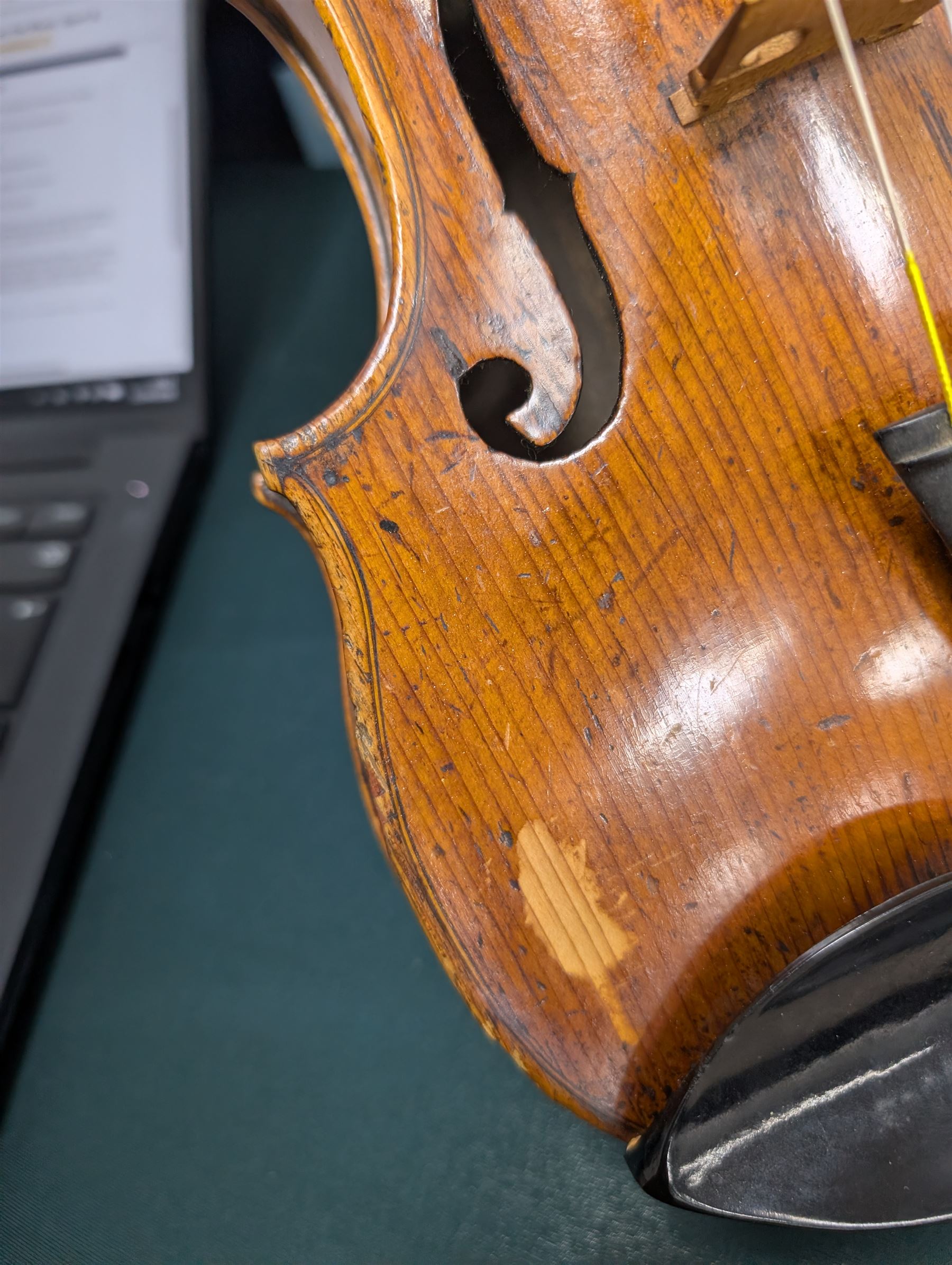 20th century violin, bearing label for Antonius and Hieronymus Amati, with bow stamped G. Werner, contained within fitted case