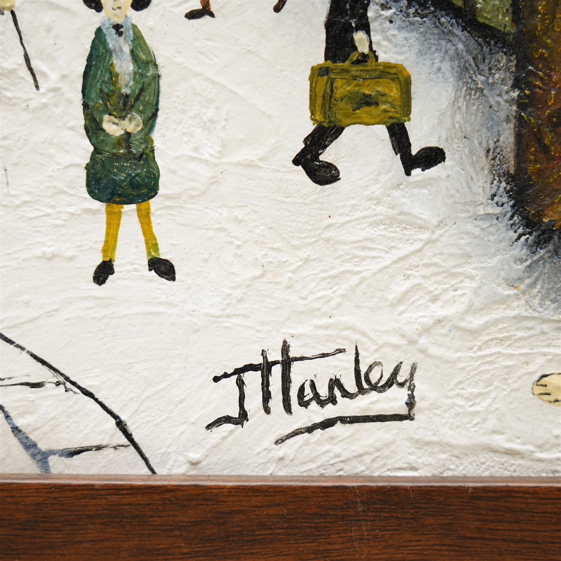 John Hanley (Northern British 1947-): 'Swinbury Town Station', oil and mixed media on board signed 30cm x 90cm