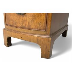 Queen Anne design burr walnut pedestal desk, of serpentine form with green tooled leather inset top, nine drawers with brass swan-neck handles, raised on bracket feet, in three parts