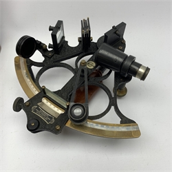Heath & Co 'Hezzanith' sextant, pattern 491.V., with black crackled framework, brass arc with silvered scale, endless tangent screw and automatic clamp, bears label 'Cooke Hull', serial no.JJ375, in fitted mahogany box with additional lenses and Certificate of Examination dated October 1964. Inset plaque to box lid inscribed 'Cadet Capt. D.J. Walker H.S.N.T. 1983 - 84'. Provenance: Captain Walker was later in command of the North Sea Ferries ship Norland and the vendor is his widow.