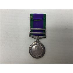 Elizabeth II General Service Medal with two clasps for Northern Ireland and South Arabia awarded to 24033958 Pte. J. Grimes KOYLI; with ribbon