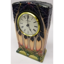  Moorcroft 'Cluny' pattern mantle clock designed by Sally Tuffin, H16cm   