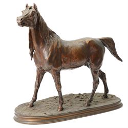 After Pierre-Jules Mene (French 1810-1879): The Norman Mare, bronze figure on a stepped oval base, signed, H42cm W50cm