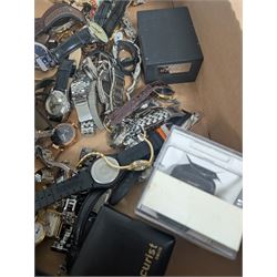 Large collection of watches, including Eddie Stobart pocket watch, Sekonda, Fossil, Timex etc