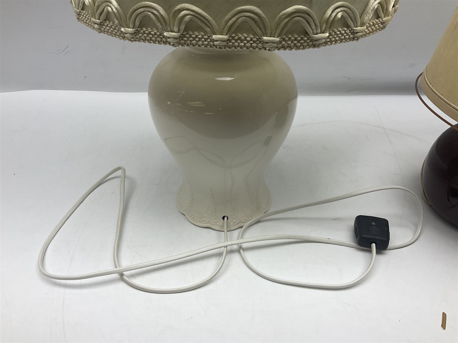 Copeland Spode table lamp with floral decoration, together with another table lamp, largest with shade H57cm