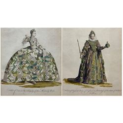 Thomas Jefferys (British c1719-1771): 'Habit of Zara in the Tragedy of the Mourning Bride' and 'Habit of Elizabeth Queen of England as Protectress of the States of Holland in 1585', pair engravings with hand colouring 25cm x 20cm (2)