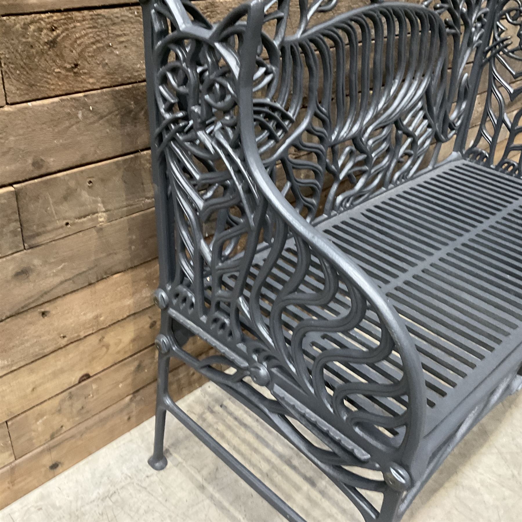 Richard Bawden (1936-2024); - Cat design painted cast iron garden bench