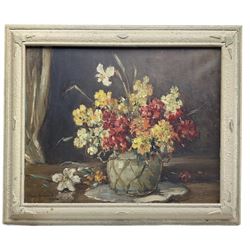 Owen Bowen (Staithes Group 1873-1967): Still Life of Flowers in a Vase, oil on canvas signed 40cm x 49cm