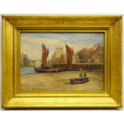 Horace Middleton (British exh.1902-1919): 'Whitby Harbour at Low Tide', oil on board signed, titled verso 24cm x 34cm