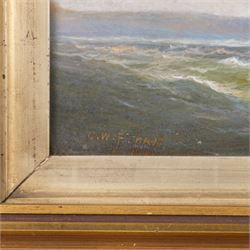 Charles W Ferris (British 19th/20th Century): Boats on Choppy Waters with Distant Seagulls, oil on board signed and dated 1901, 24cm x 44.5cm