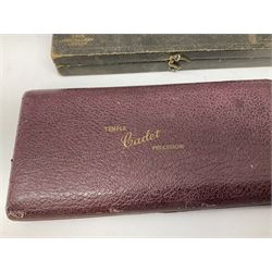 Negretti & Zambra drawing instrument set, the ruler with manuscript name 'F/Sgt. F. Hamilton R.A.F. 194(?)', cased; four other drawing instrument sets by Anker-Precision Germany, EcoBra, Temple etc, all cased; and quantity of loose drawing instruments