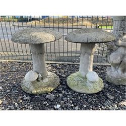 Pair of composite stone garden mushrooms, bird bath and four figures (7) - THIS LOT IS TO BE COLLECTED BY APPOINTMENT FROM DUGGLEBY STORAGE, GREAT HILL, EASTFIELD, SCARBOROUGH, YO11 3TX