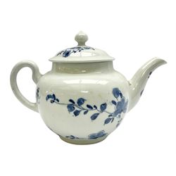 18th century Worcester miniature or toy teapot and cover, circa 1756, decorated in the Rock Warbler pattern in underglaze blue, with workman's mark beneath, approximately H8cm