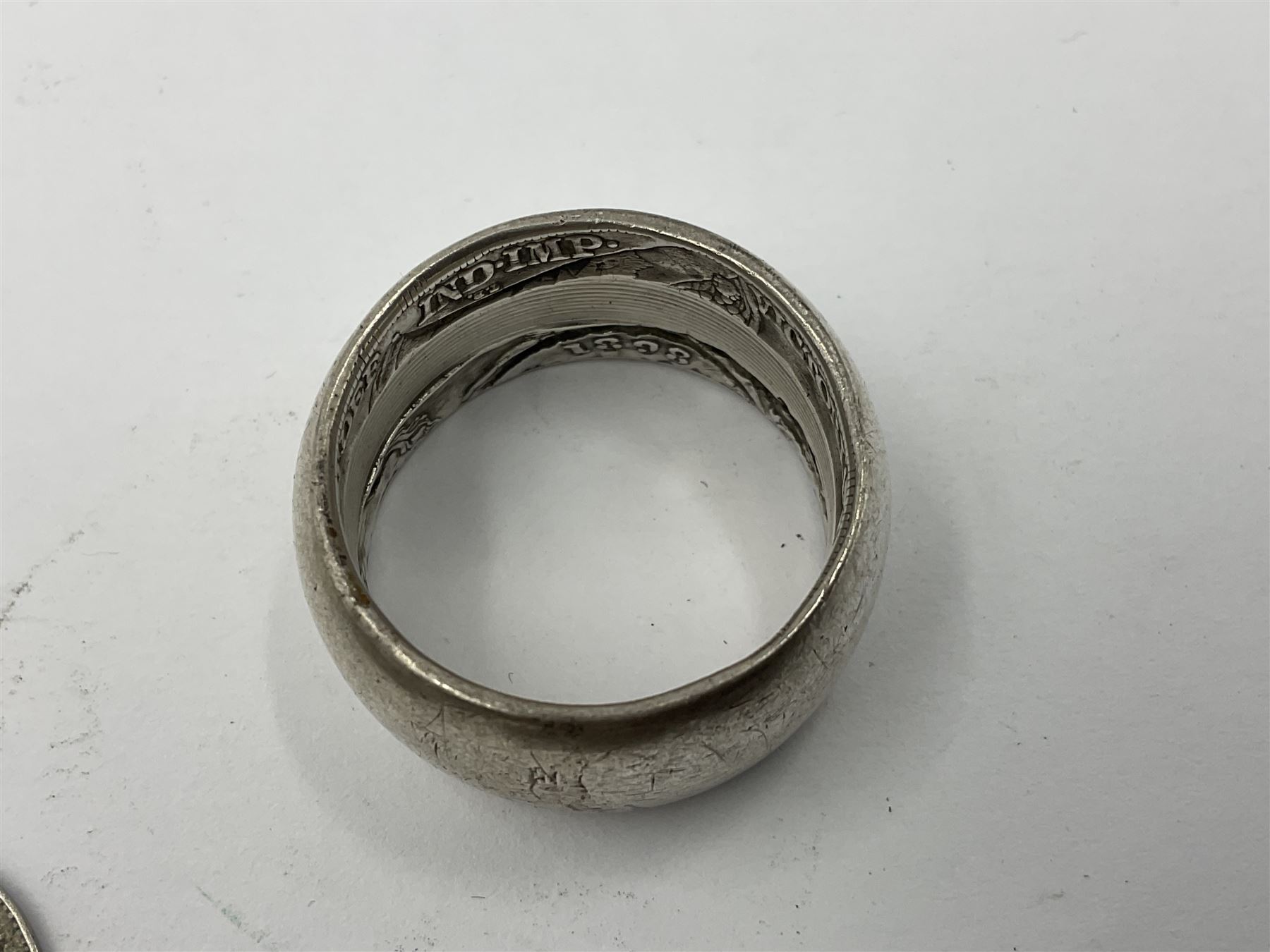 Queen Victorian 1891 crown, 1898 half crown, silver coin ring, silver coin bracelet etc